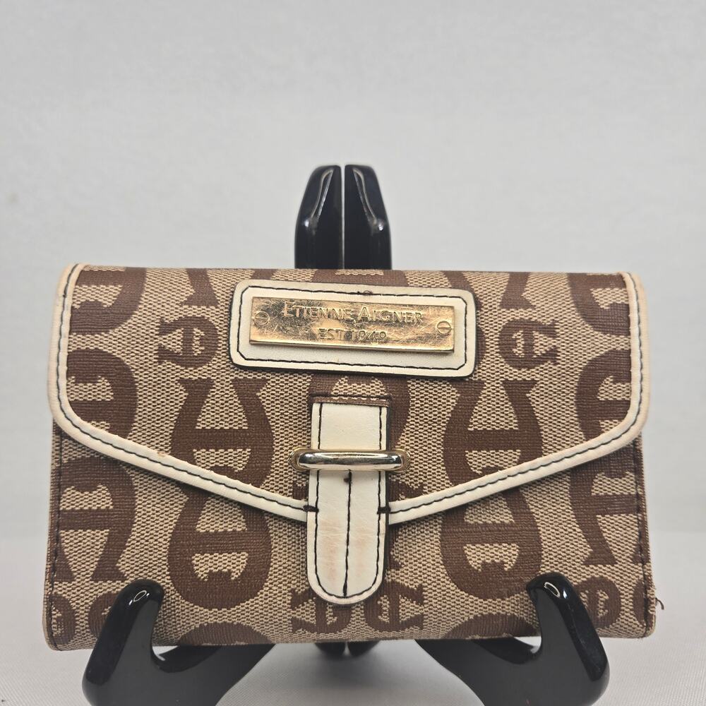 Etienne Beige Signature Coated Canvas Compact Wallet